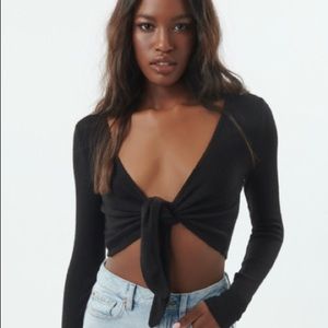 Garage long sleeve tie crop top